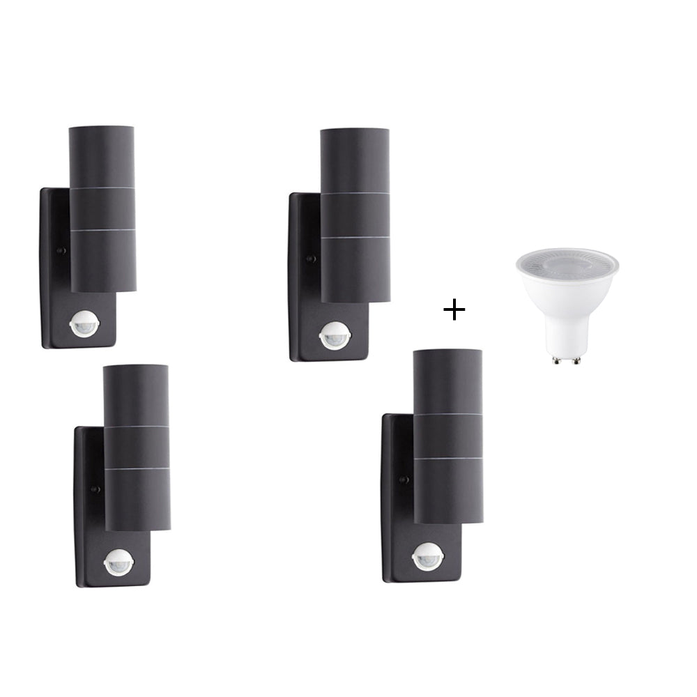 Black Stainless Steel Up & Down PIR Sensor Outdoor Wall Security Light - thelights4u.com