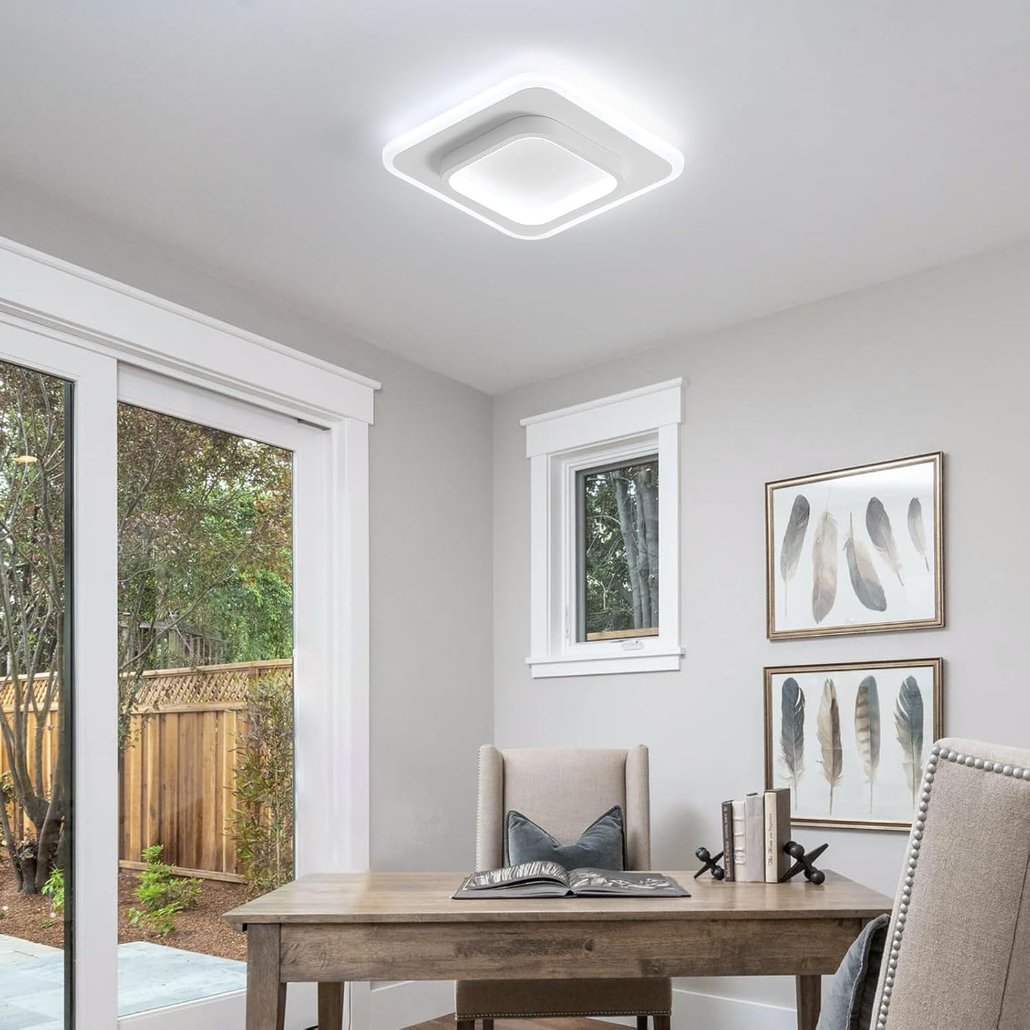 Hallway with cool white ceiling light

