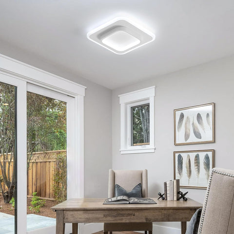 Hallway with cool white ceiling light

