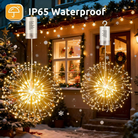 Hanging LED starburst lights displayed in window