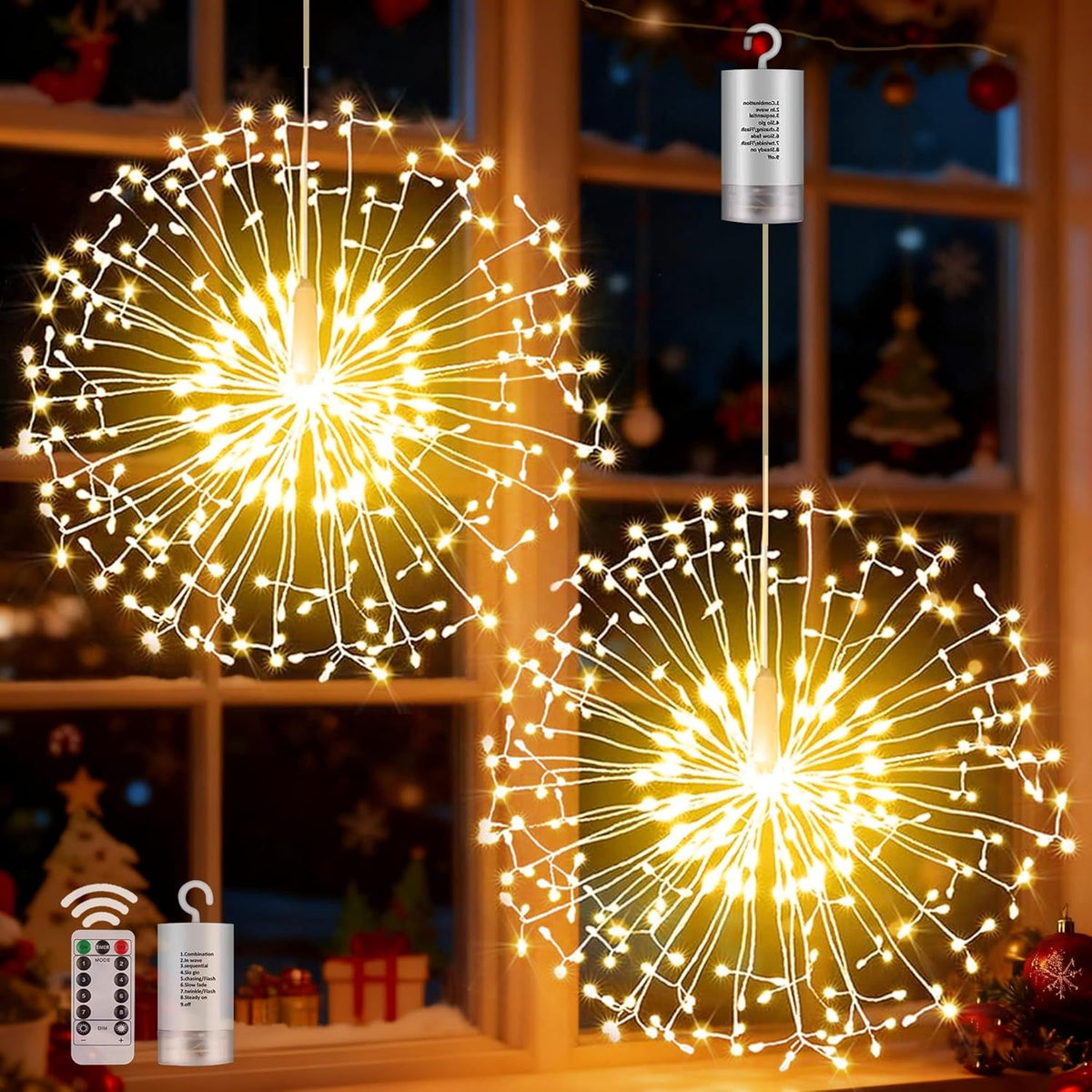 Hanging firework LED starburst lights with 198 LEDs