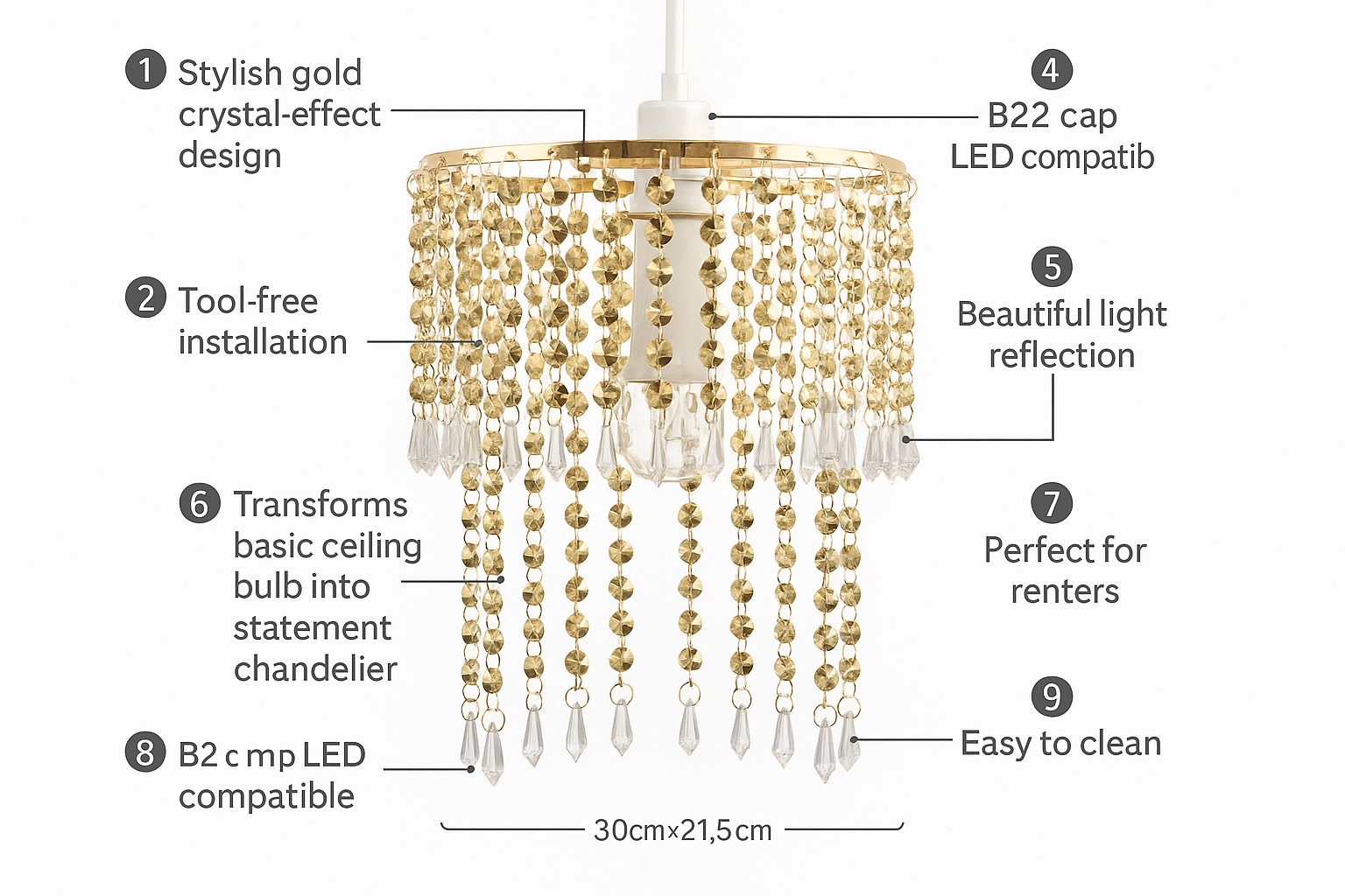 Hanging gold light shade – B22 base