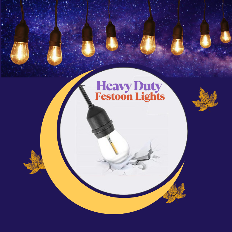 15M outdoor festoon string lights with warm white glow
