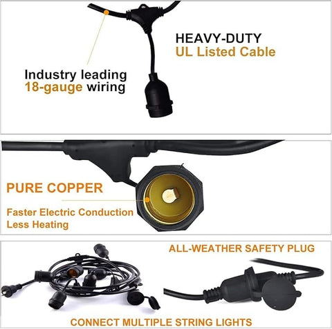  Heavy Duty UL listed cable For Outdoor Festoon connect With multiple lights