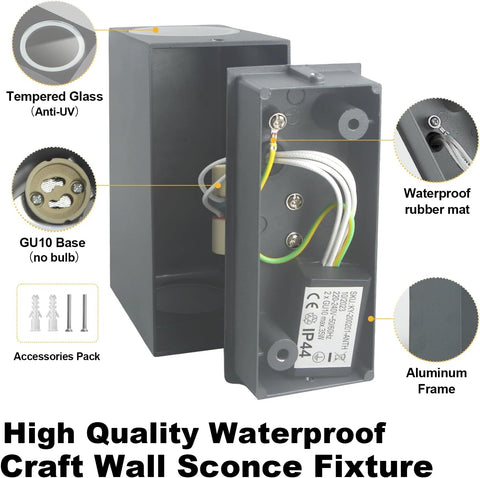 High-quality waterproof craft wall sconce fixture with labeled components on a white background.