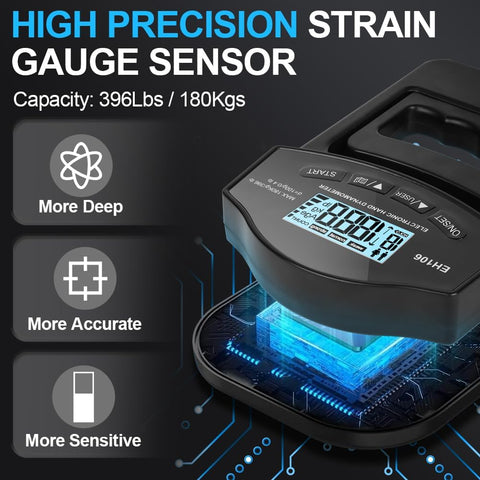 High precision strain gauge sensor with digital display on a dark background