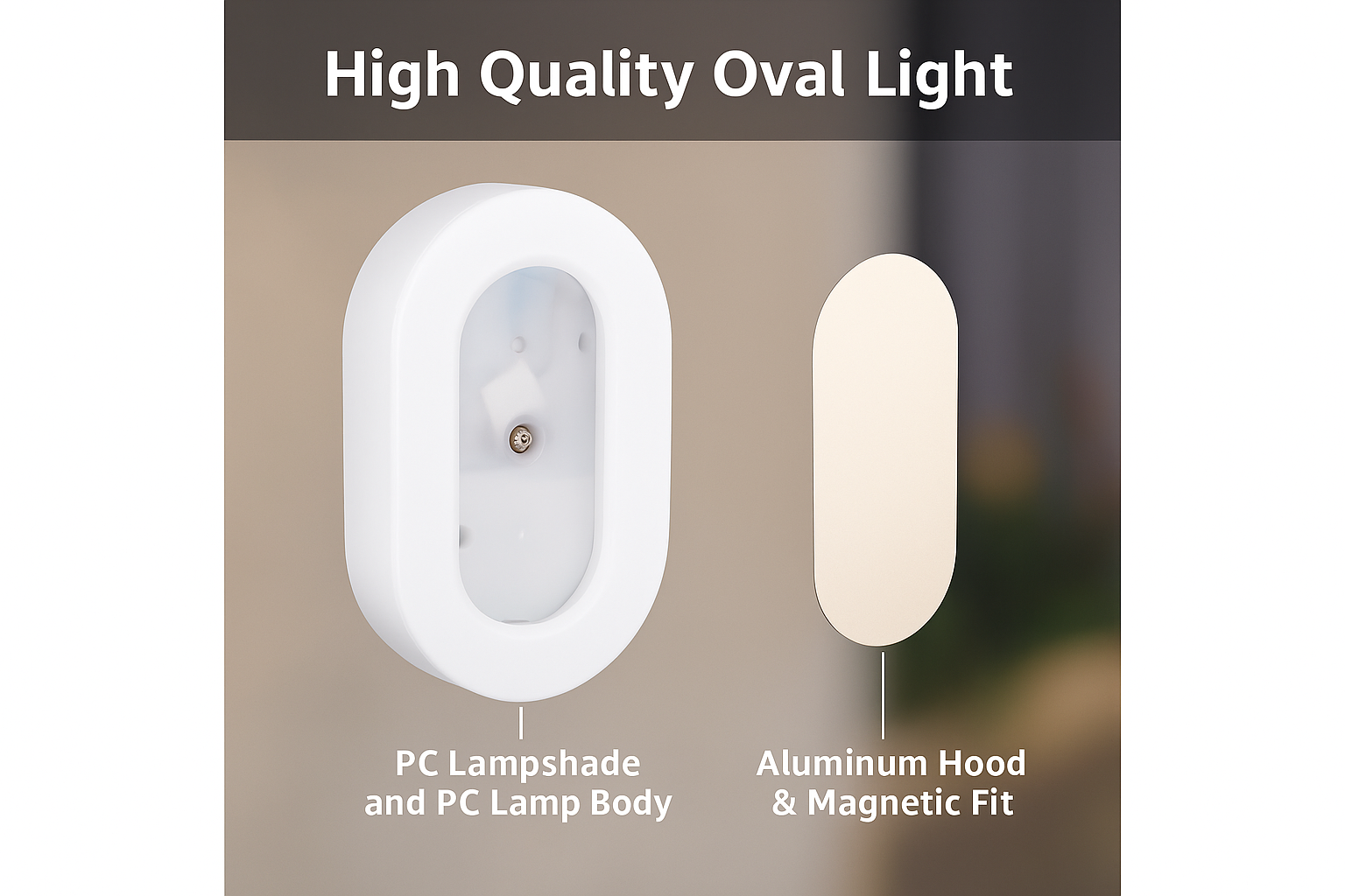 High quality oval light with PC lampshade and aluminum hood on a neutral background
