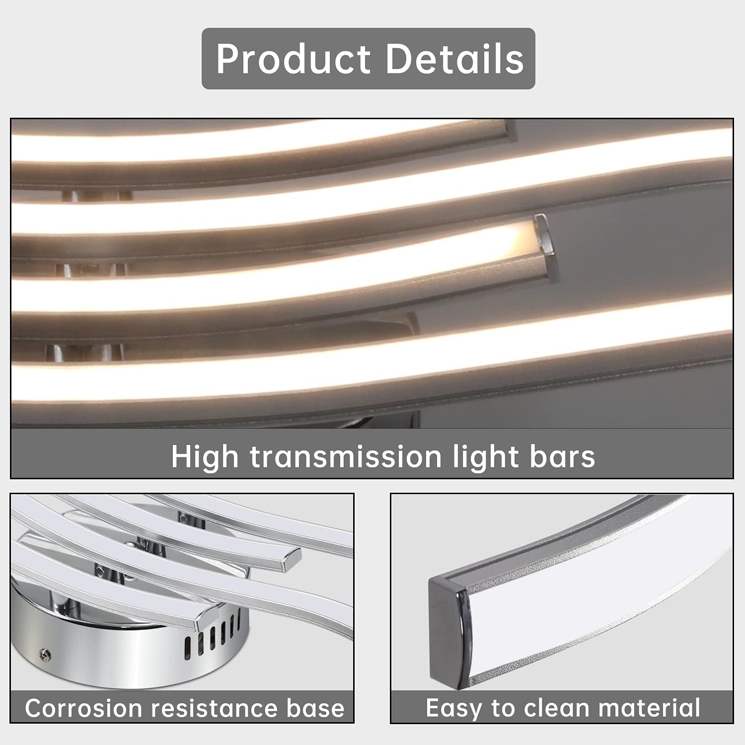 High transmission light bars with corrosion resistance base and easy to clean material on a gray background.