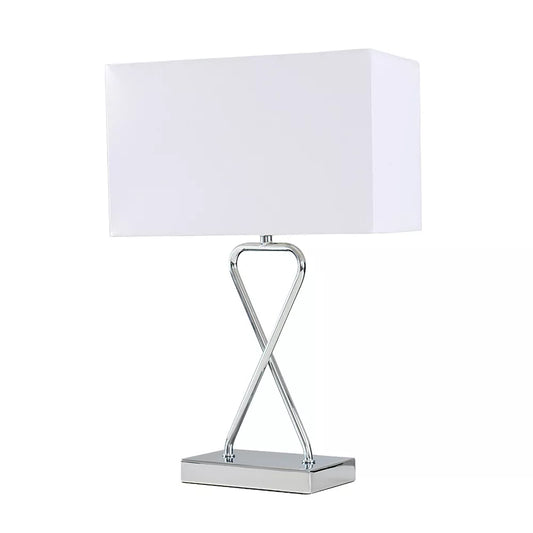 Hourglass Table Lamp Chrome Living Room 44.5CM Light Rectangle Shade LED Bulb