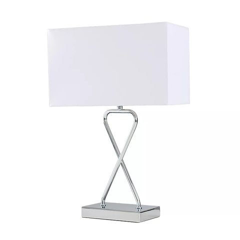 Hourglass Table Lamp Chrome Living Room 44.5CM Light Rectangle Shade LED Bulb
