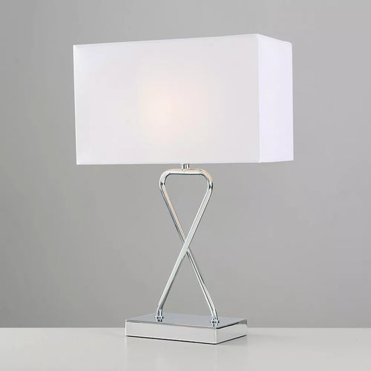 Hourglass Table Lamp Chrome Living Room 44.5CM Light Rectangle Shade LED Bulb