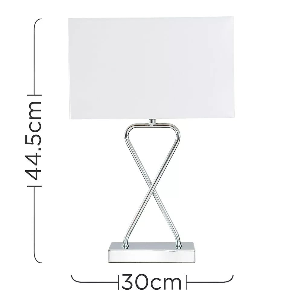 Hourglass Table Lamp Chrome Living Room 44.5CM Light Rectangle Shade LED Bulb