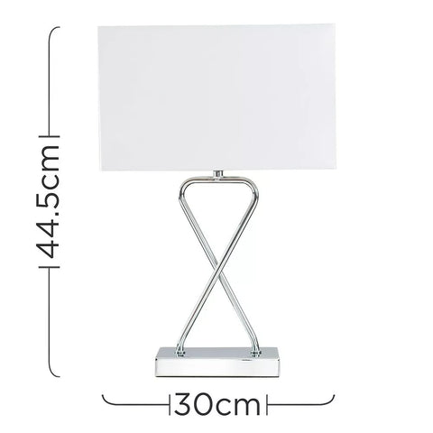 Hourglass Table Lamp Chrome Living Room 44.5CM Light Rectangle Shade LED Bulb