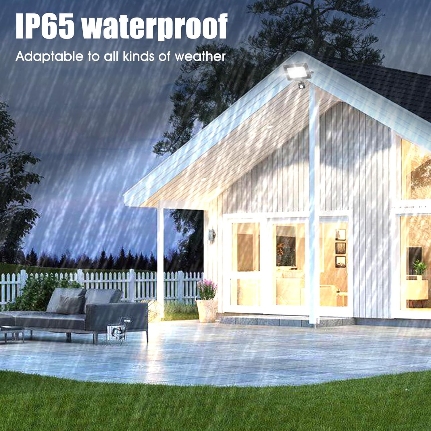 House exterior with IP65 waterproof feature text overlay