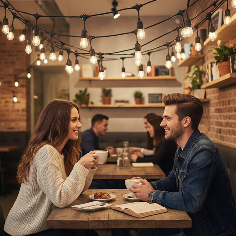 Heavy duty IP54 weatherproof festoon lights with LED bulbs