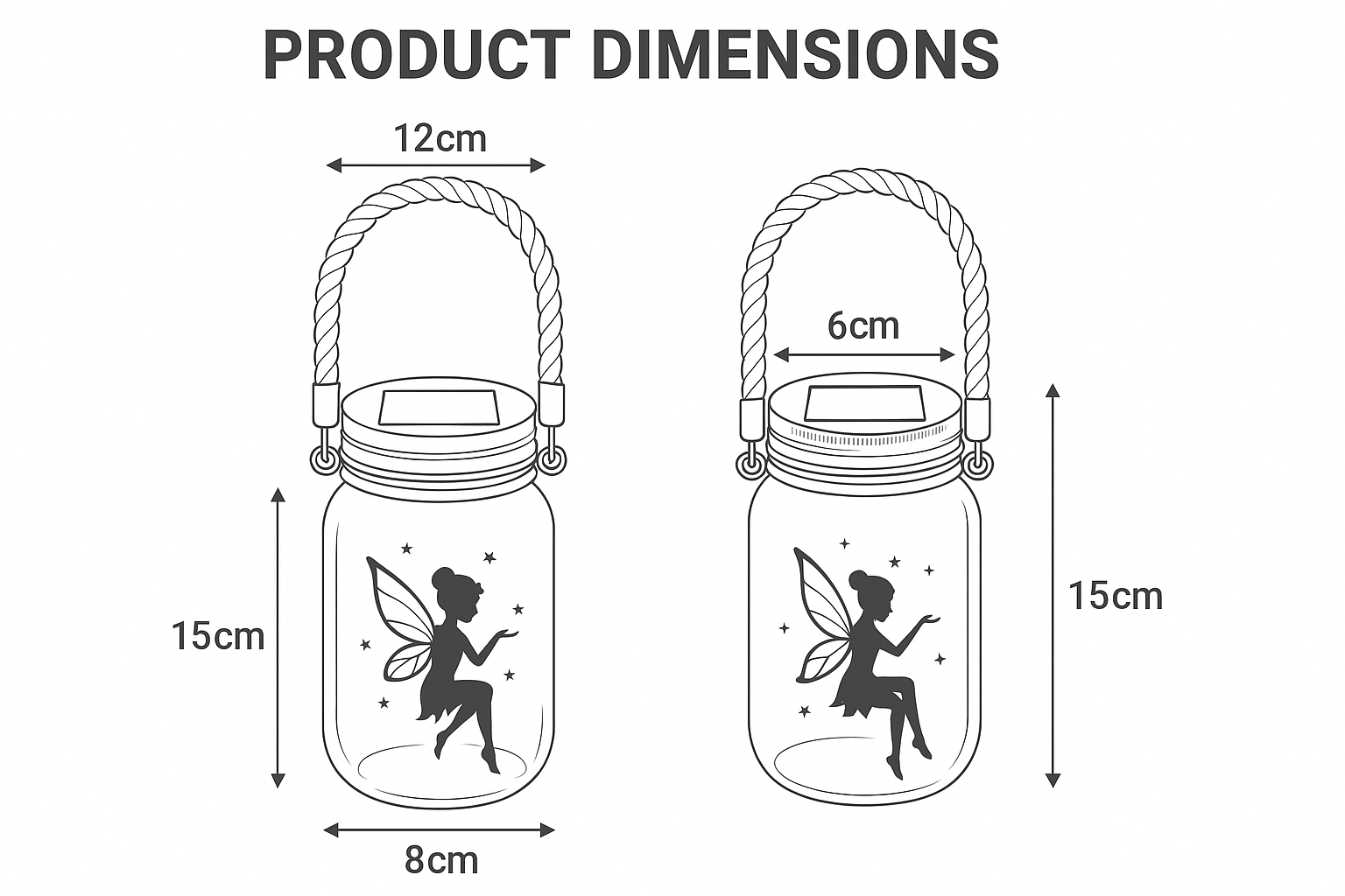 Illustration of a fairy-themed jar with dimensions labeled