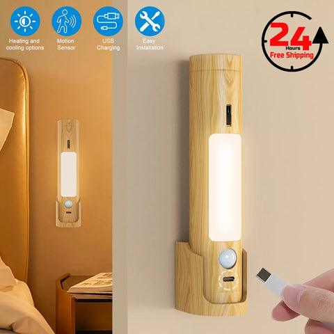 Rechargeable LED night light mounted in a hallway


