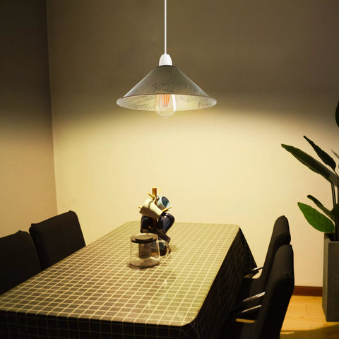 Copper retro ceiling light shade adding warmth to a rustic kitchen