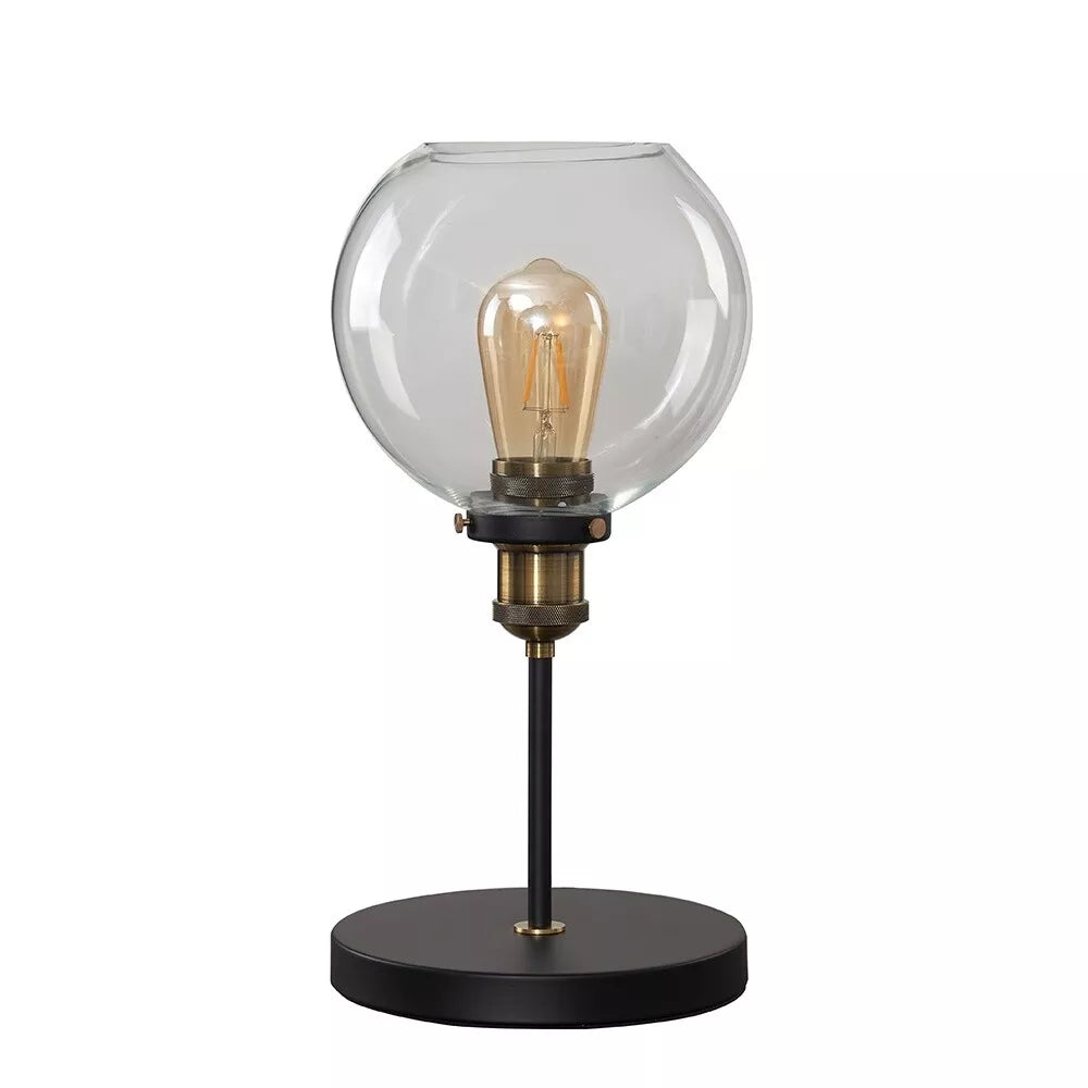 Industrial Steampunk Style Black and Gold Table Lamp with a Clear Glass Globe Shade | Table Lamps, Home Décor & Improvement Essential | Includes 4W LED Bulb [2700K Warm White]