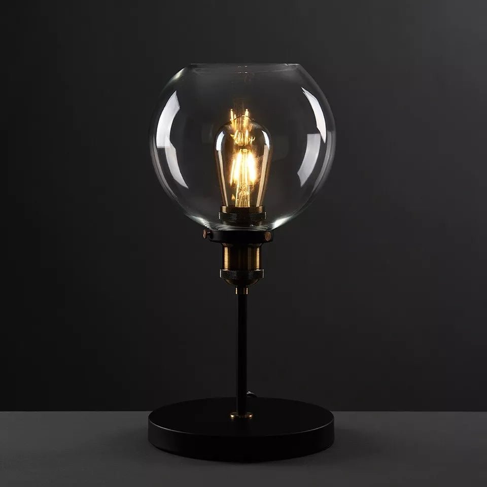 Industrial Steampunk Style Black and Gold Table Lamp with a Clear Glass Globe Shade | Table Lamps, Home Décor & Improvement Essential | Includes 4W LED Bulb [2700K Warm White]