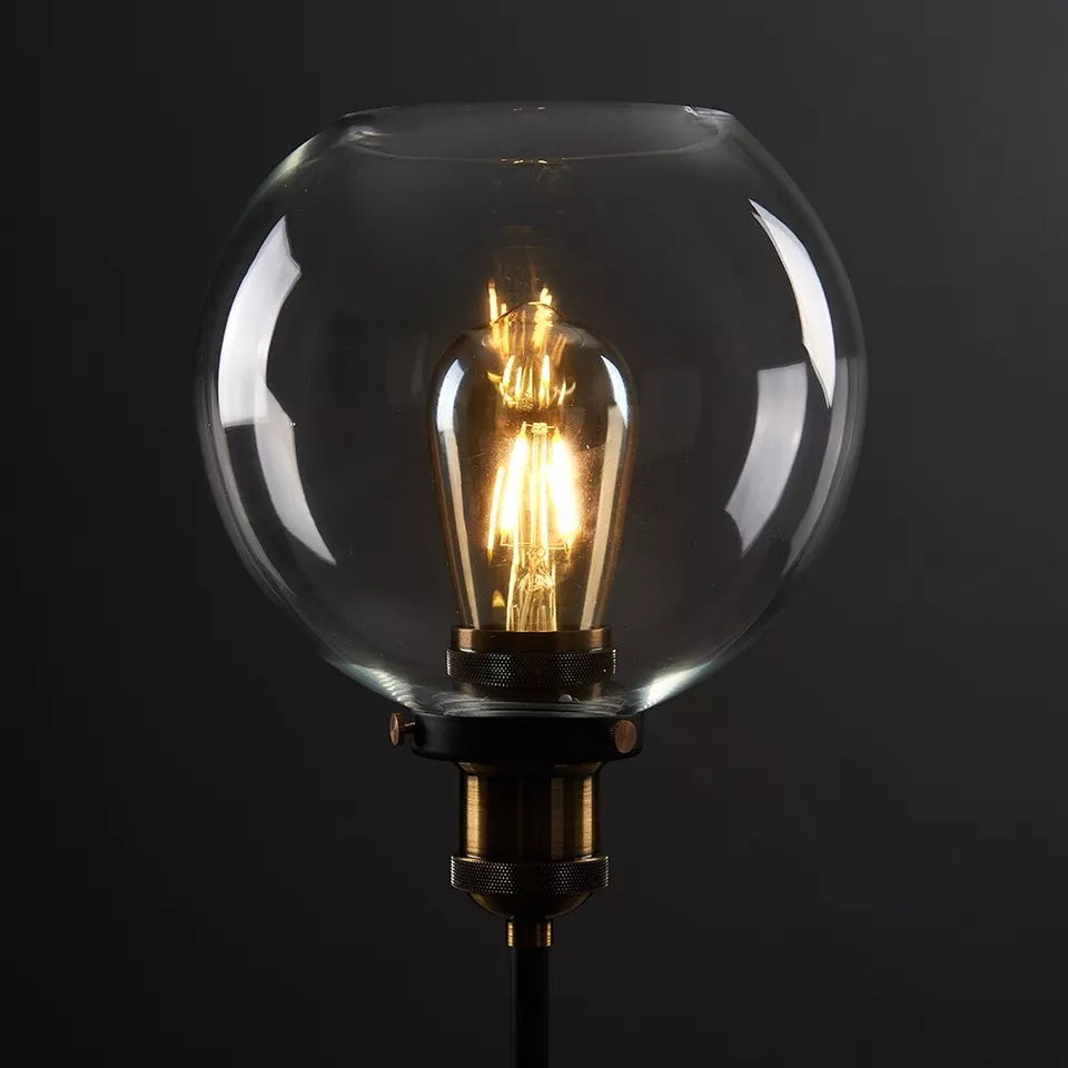 Industrial Steampunk Style Black and Gold Table Lamp with a Clear Glass Globe Shade | Table Lamps, Home Décor & Improvement Essential | Includes 4W LED Bulb [2700K Warm White]