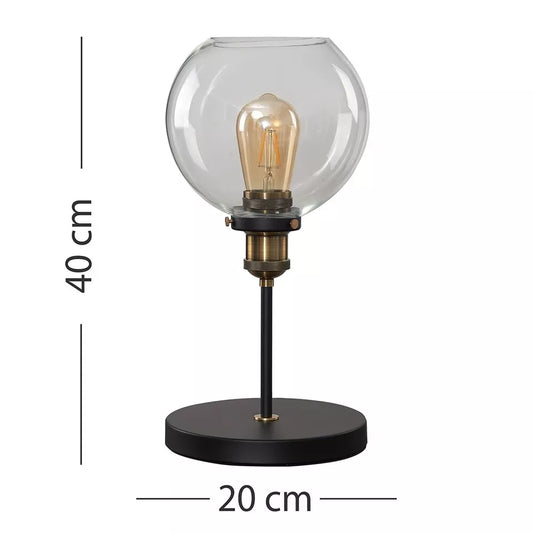 Industrial Steampunk Style Black and Gold Table Lamp with a Clear Glass Globe Shade | Table Lamps, Home Décor & Improvement Essential | Includes 4W LED Bulb [2700K Warm White]