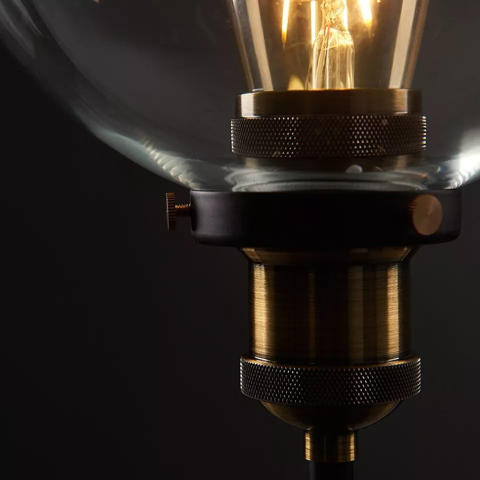 Industrial Steampunk Style Black and Gold Table Lamp with a Clear Glass Globe Shade | Table Lamps, Home Décor & Improvement Essential | Includes 4W LED Bulb [2700K Warm White]