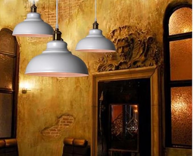 Vintage industrial pendant light hanging in a UK-style kitchen

