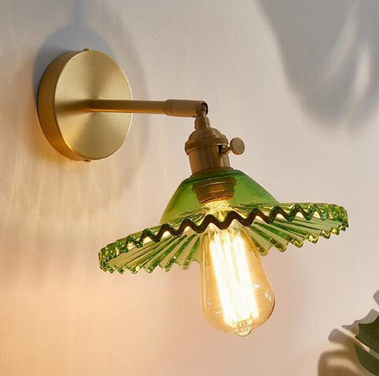 Industrial Vintage Modern Edison Wall Light Sconce E27 Wall Lamp with Brass Lamp Holder Up& Down Lighting Direction Glass Lampshade for Bedroom Loft Living Room Kitchen，Green Color