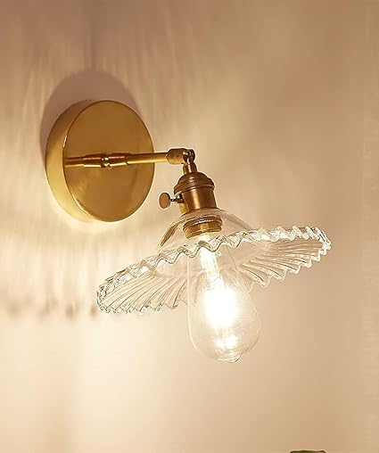 Industrial Vintage Modern Edison Wall Light Sconce E27 Wall Lamp with Brass Lamp Holder Up& Down Lighting Direction Glass Lampshade for Bedroom Loft Living Room Kitchen，Green Color
