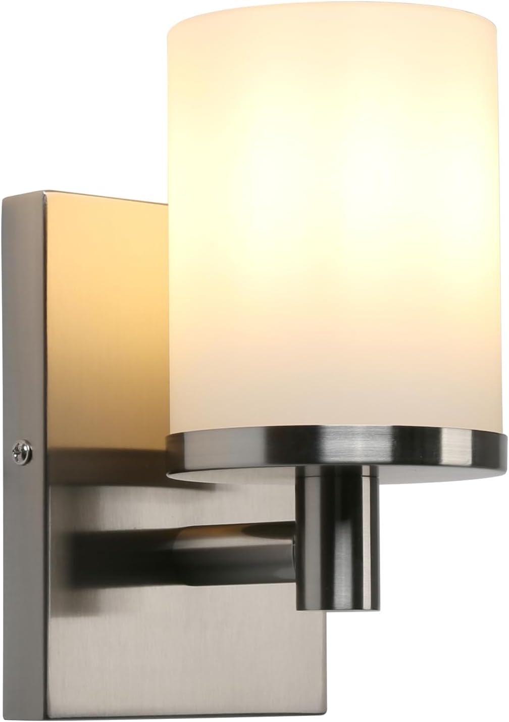 Industrial white glass wall light with brushed metal base

