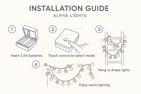 Installation guide for Alpha Lights with step-by-step instructions.