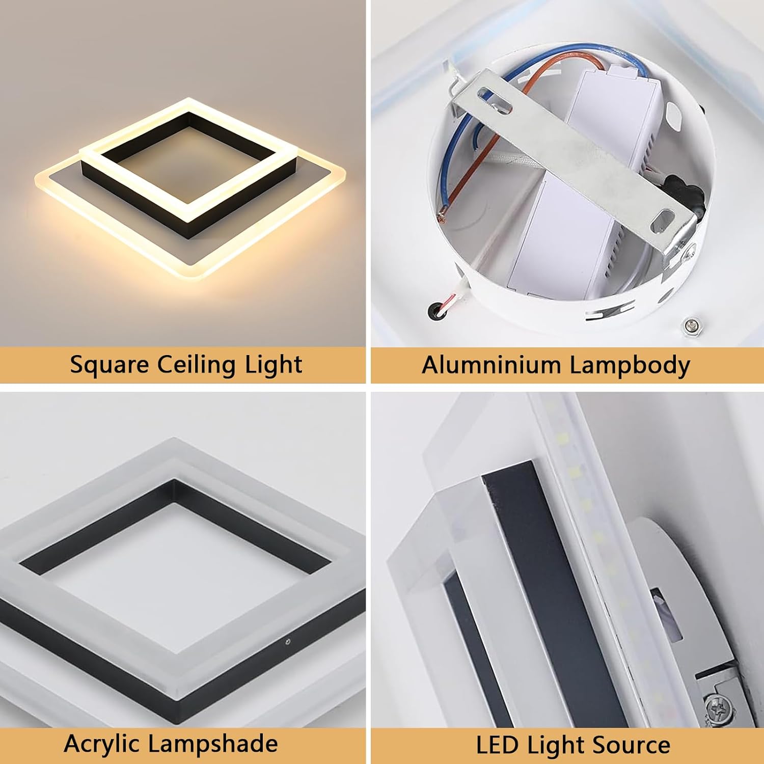 Installed square LED light in home hallway


