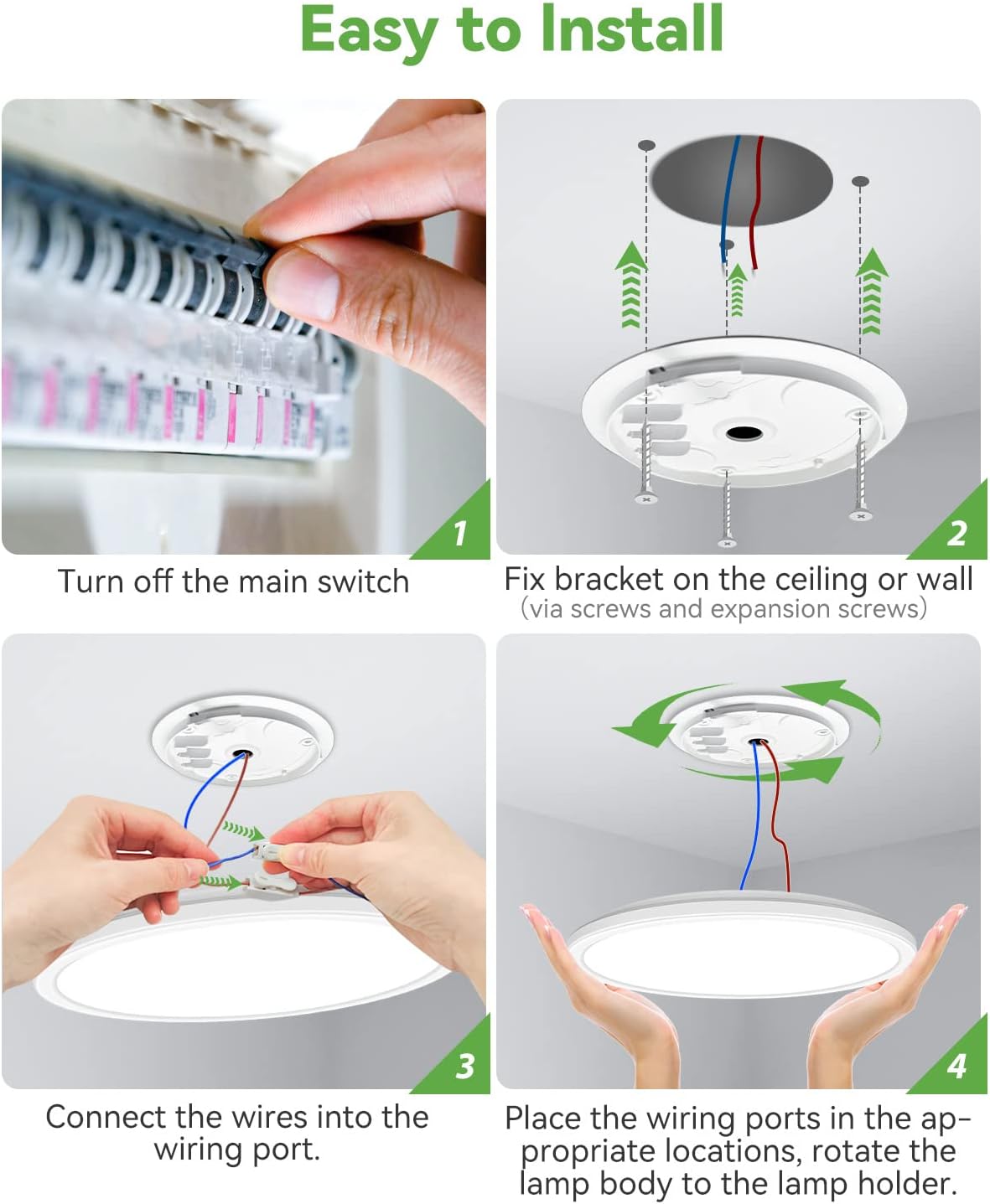 Installing 24W round LED ceiling light with screws


