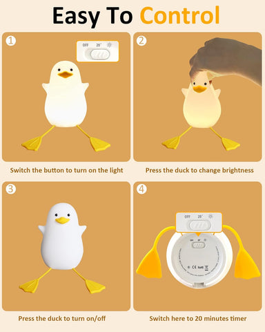 Instructions for controlling a duck-shaped light fixture on a beige background