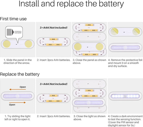 Instructions for installing and replacing a battery in a device.