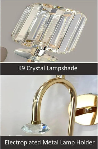 K9 Crystal Lampshade with Electroplated Metal Lamp Holder on a gray background
