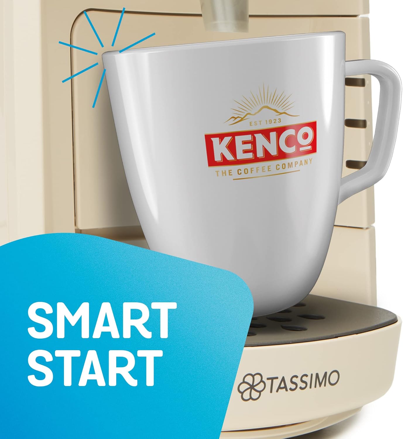 Kenco coffee machine with a white mug and Tassimo branding.