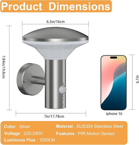 Durable brushed steel motion sensor light for garden

