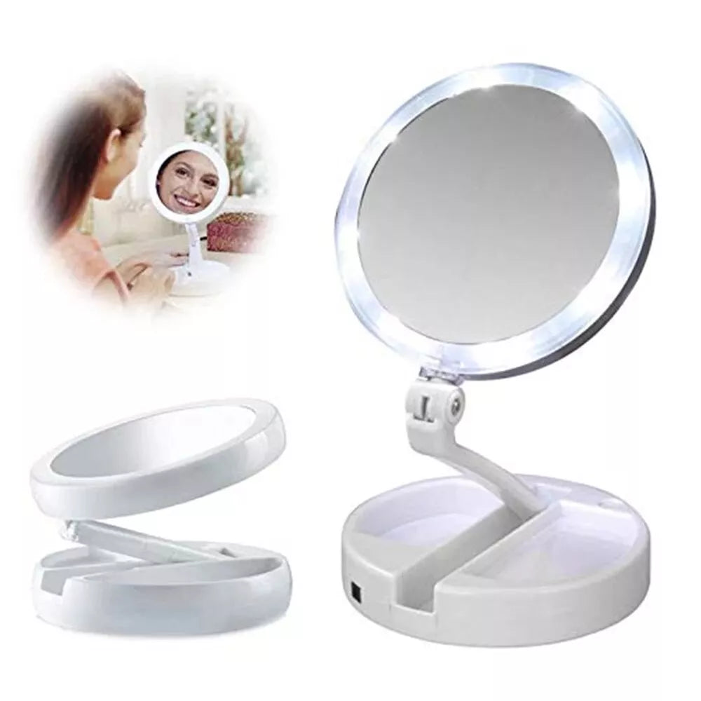 LED 10x Magnifying Portable Folding Makeup Mirror in UK - Shop Now!
