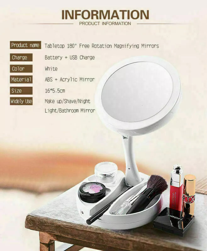 LED 10x Magnifying Portable Folding Makeup Mirror in UK - Shop Now!