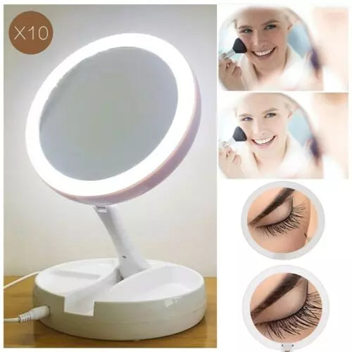 LED 10x Magnifying Portable Folding Makeup Mirror in UK - Shop Now!
