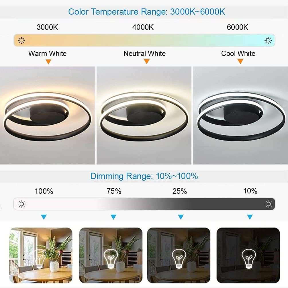 Modern LED Ceiling Light with Spiral Rings – 43W Dimmable

