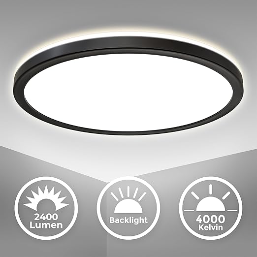 Round LED ceiling light with black frame


