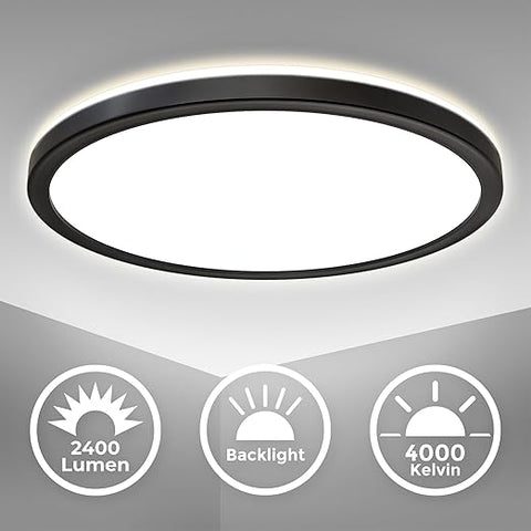 Round LED ceiling light with black frame


