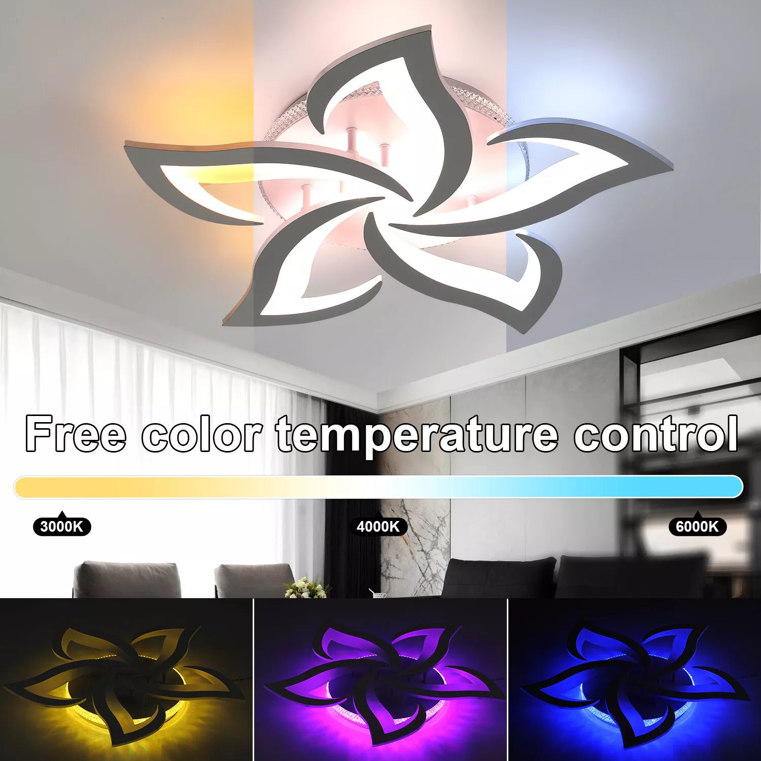LED Ceiling Light Dimmable 40W Creative Petal Design Ceiling Lamp with Remote Control, Modern Chandeliers Ceiling Lighting Fixtures for Living Room, Dining Room, Bedroom
