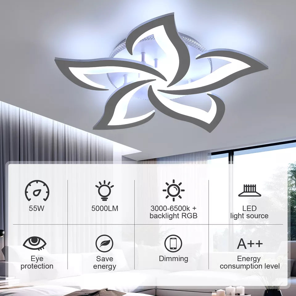 LED Ceiling Light Dimmable 40W Creative Petal Design Ceiling Lamp with Remote Control, Modern Chandeliers Ceiling Lighting Fixtures for Living Room, Dining Room, Bedroom
