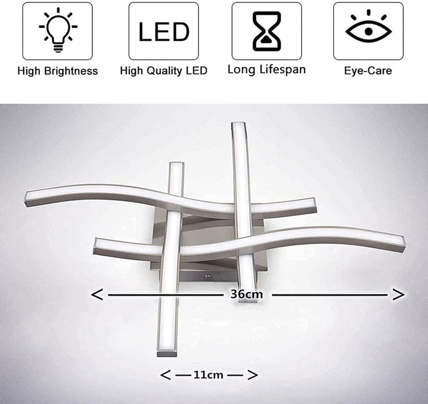 LED Ceiling Light Dimmable Elegant Curved Design LED Ceiling Lamp 4 Built-in LED Boards 24W 2000lm Modern Metal Ceiling Lighting Fixture for Living Rooms Bedrooms