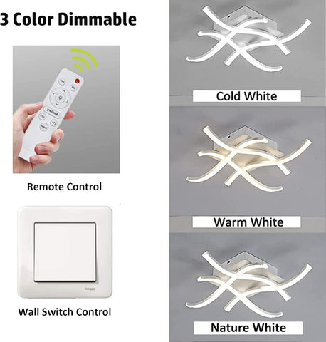 Remote-controlled LED ceiling light with adjustable color temperature (3000K warm white, 4000K neutral white, 6000K cool white).