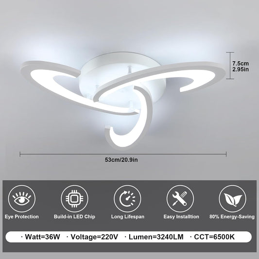 Close-up of White Acrylic LED Ceiling Light with 6500K Cool White Glow

